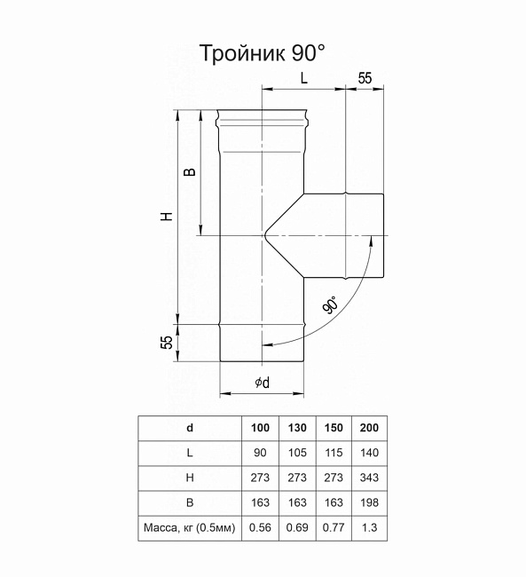 Briz - тройник 90 гр. D100 (оц.сталь)