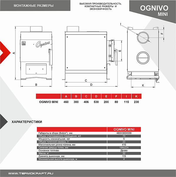Печь отопительная OGNIVO Mini 
