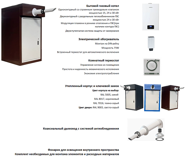 Термоблок газовый уличный ТГУ-НОРД-С 15 на базе одноконтурного котла MIZUDO M15TH,без счетчика,синий