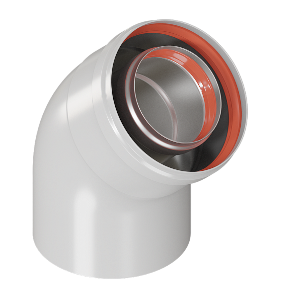 Отвод коаксиальный промежуточный 60/100 угол 45