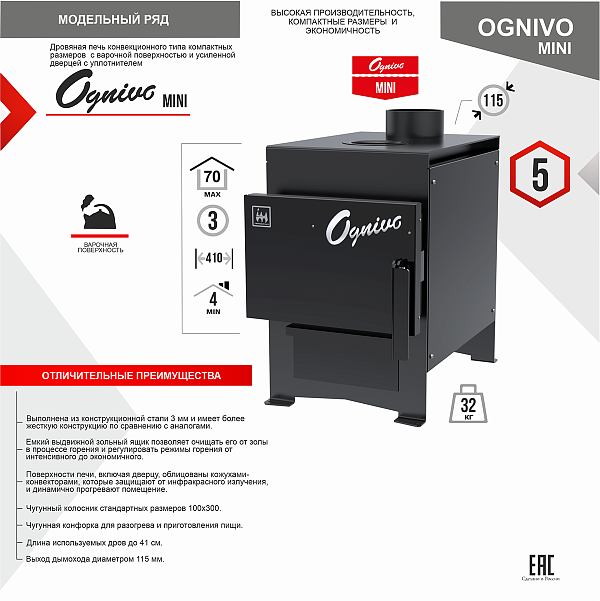 Печь отопительная OGNIVO Mini 