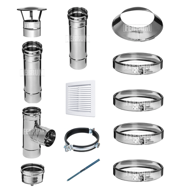 Комплект вентиляции D200 Ferrum ! НЕРЖ + обжим. и юбка